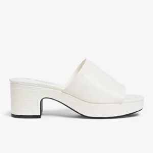 White Faux Croc Mule Heels